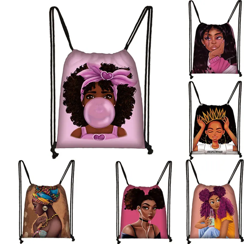 Fashion Backpack Shoes-Bag Drawstring-Bag Afro Black Girls Women Cartoon Latina Africa