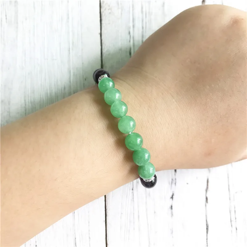 Mode Grün Aventurin & Lila Quarz Armband Handgelenk Mala Armband Mädchen Geschenk Yoga Schmuck Elastische armbänder – Detail 1