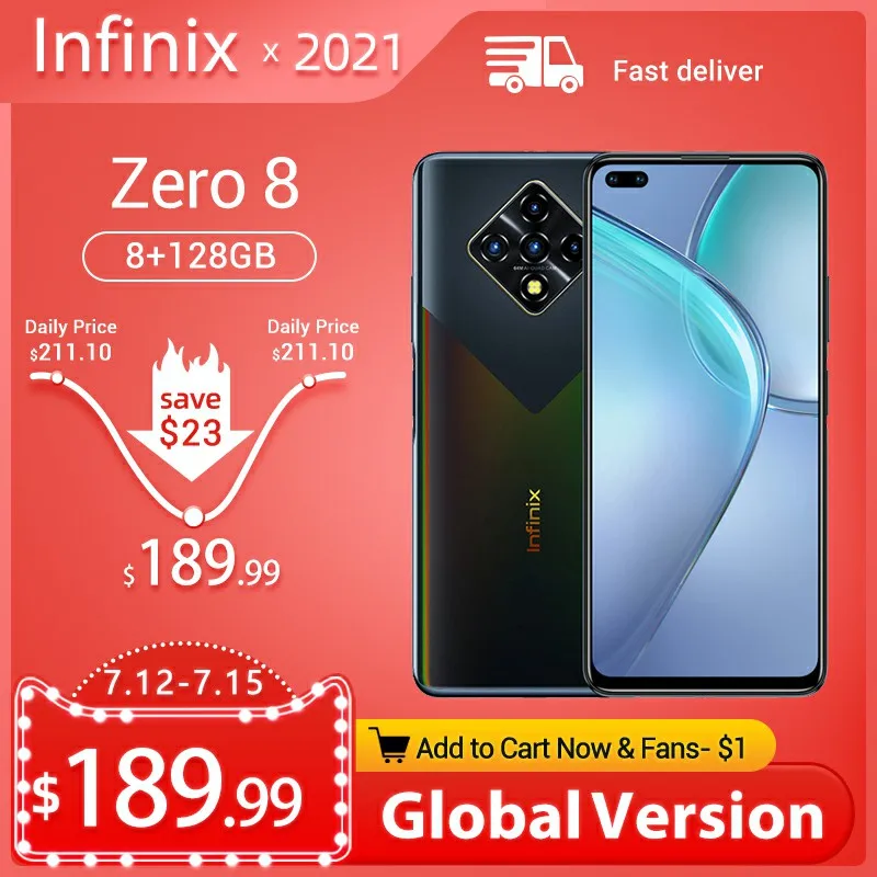 Смартфон глобальная версия Infinix Zero 8 ГБ + 128 FHD экран 6 85 дюйма 90 Гц 64-мегапиксельная