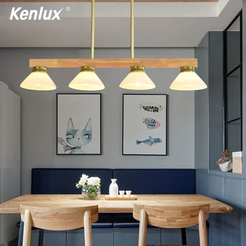 

Kenlux Modern LED Pendant Lights With Metal Lampshade For Dining Wooden Hanging Lamp E27 Wood Kitchen Luminaire