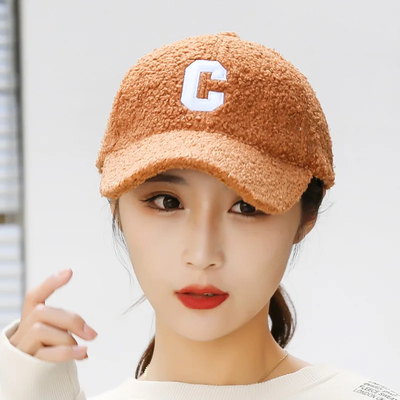 Women Lamb Wool Baseball Cap Autumn Winter Warm Adjustable Sun Hat