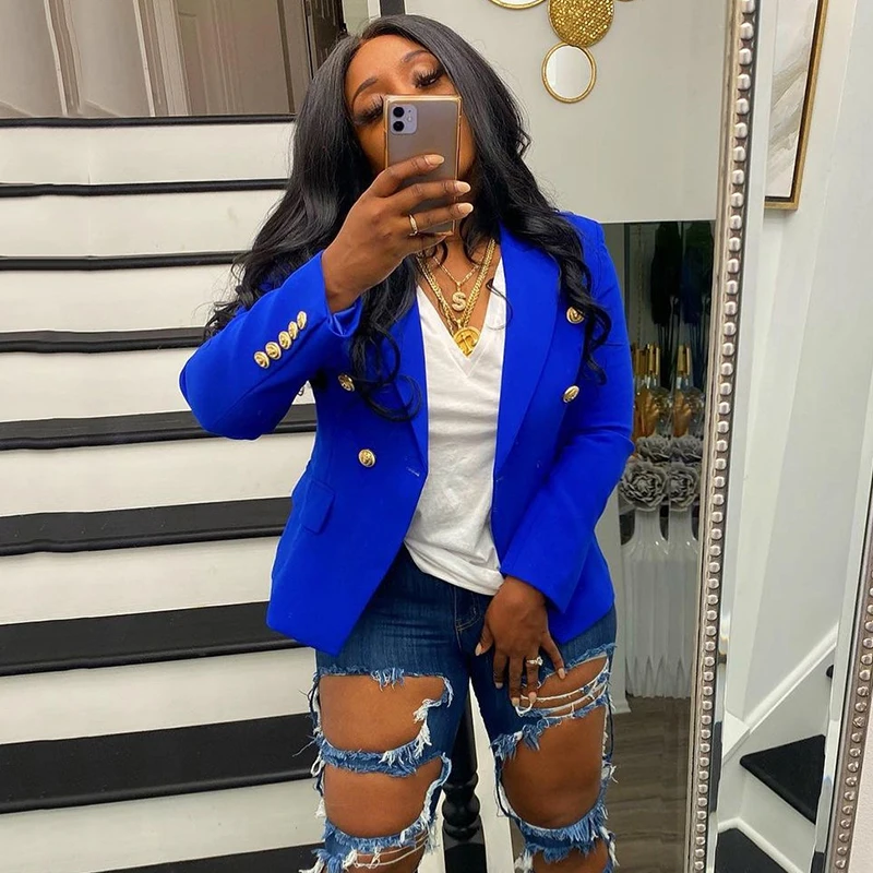 

New Fashion Long Sleeve Short Blazer Jacket Women's Classic Double Breasted Elegant Solid Color Coat Korean Harajuku Y2K Clothes