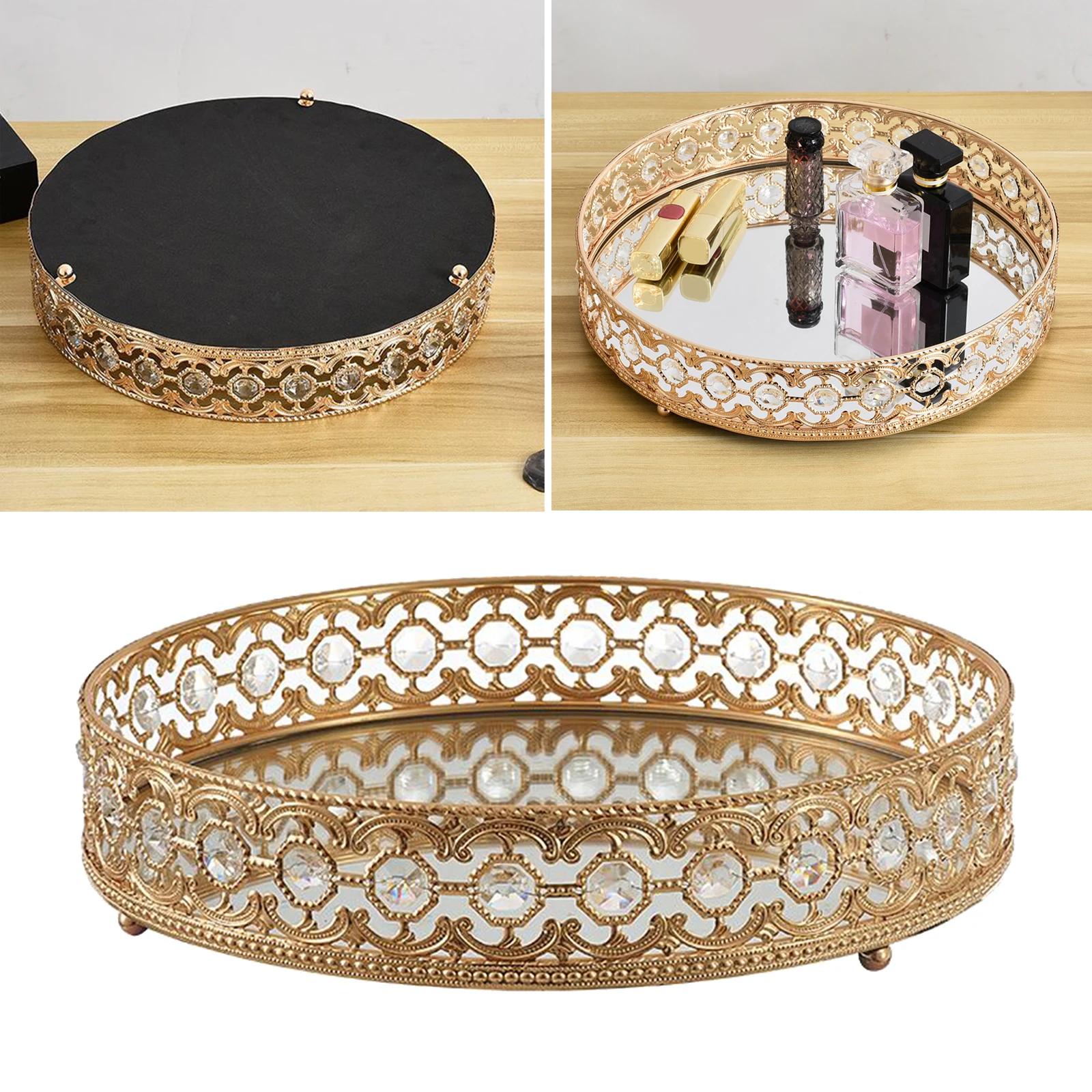 

Jewelry Tray Mirrored Makeup Tray Cosmetic Perfume Cake Dessert Display for Dresser Bathroom Decor Christmas Present