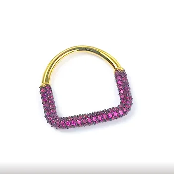 

MeibaPJ S925 Sterling Silver Yellow Gold Color Rectangle Geometric Finger Colored zircon Ring Fine Fashion Jewelry for Women