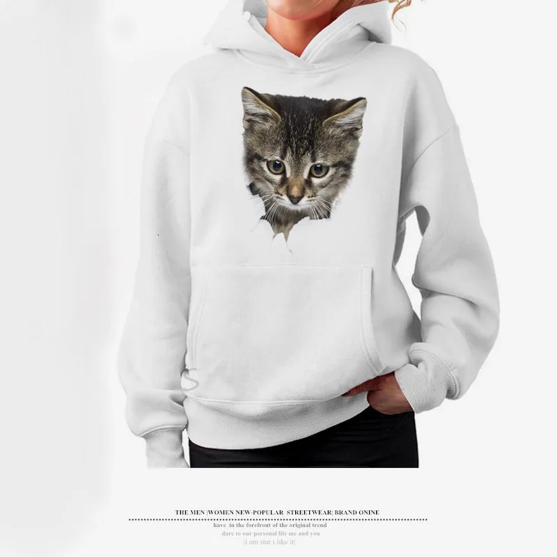 Women Girl Cartoon 3D Lovely Cat Print Sweatshirt With Pocket Long Sleeve Casual Harajuku Hoodies Steetwear Sudadera Mujer Ey - Цвет: 3