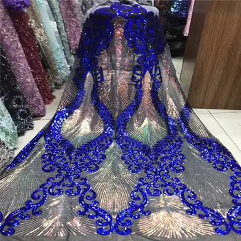

Popular luxury Nigeria African wedding blue sequin lace French embroidery tulle fabric heavy handmade sequin lace fabric