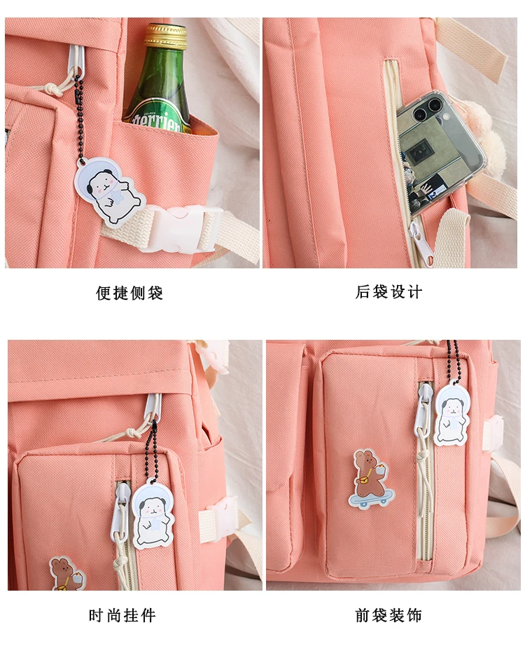 NEW 5 Piece Set backpacks fashion canvas kawaii female Korean Shoulder bag Casual College Students backpack School bag for girl