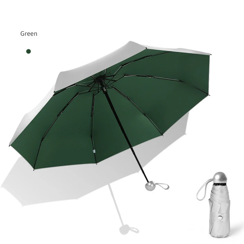 Mini Umbrella 8 Ribs Pocket Anti UV Paraguas Sun Umbrella Rain Windproof Light Folding Portable Umbrellas for Women Men Children - Цвет: Green