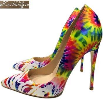 

Satin New Simple Elegant High Heels Stiletto Womens Shoes Pointed Color Flowers Doodle Professional Single Shoes Wedding Shoes