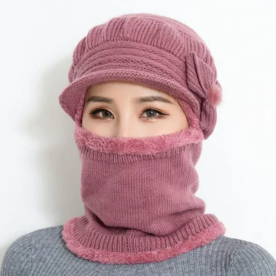 Purple Seioum Женские шапочки Skullies ветрозащитный для езды маска Защита для ушей Балаклава зимние шапки для женщин Толстая теплая вязаная шапка женская Ma - Цвет: Purple
