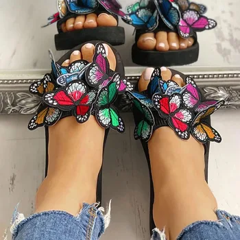 

2020 Cartoon Butterfly Slippers Women Sandals Classic Open Toe Bohemian Shoes Summer Soft Bottom Slippers Beach Shoes For Woman