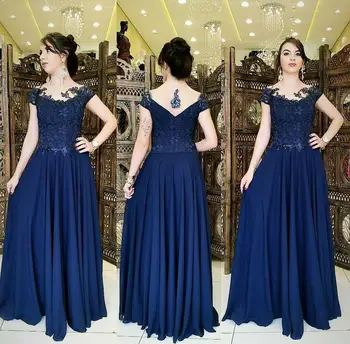 

Arabic Navy Blue Lace Evening Dresses 2019 Plus Size Formal Dress Floor Length Chiffon Prom Party Gowns vestido de festa