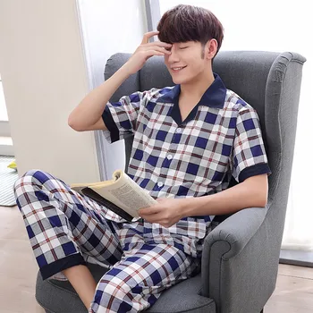 

2PCS Sleep Set Intimate Lingerie Casual 2PCS Pajamas Suit Nightwear Men Cotton Home Clothing Autumn New Soft Pyjamas Sleepwear