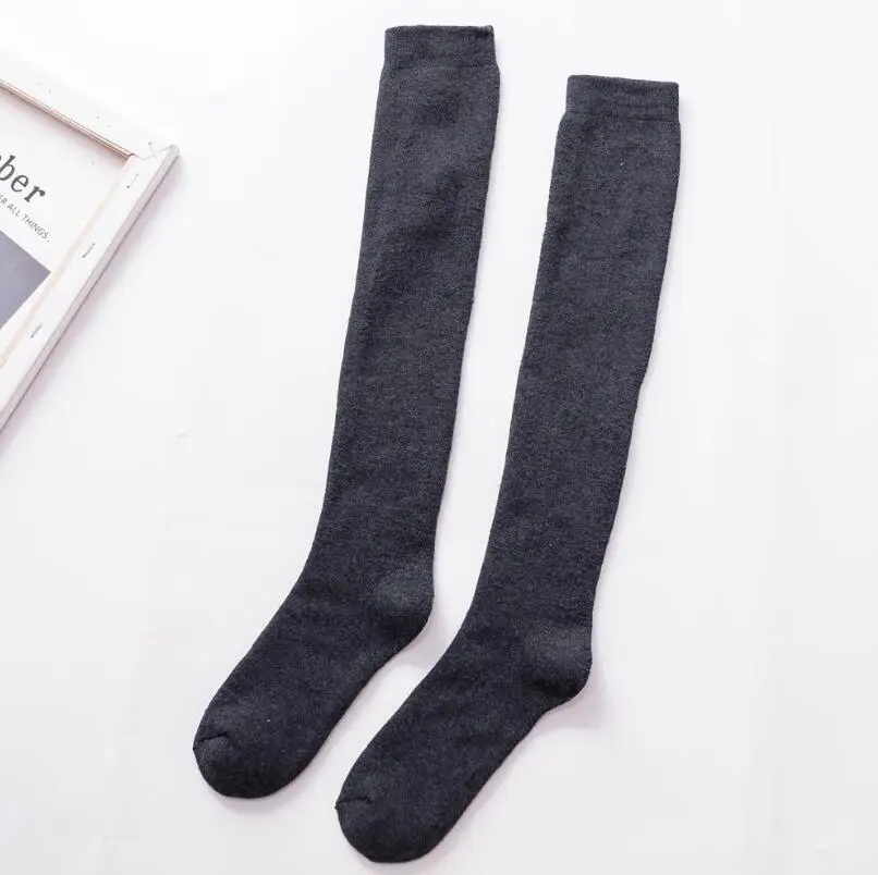 Однотонные теплые плотные мужские носки выше колена, шерстяные носки, мужские зимние длинные носки, Calcetines meias - Цвет: dark gray