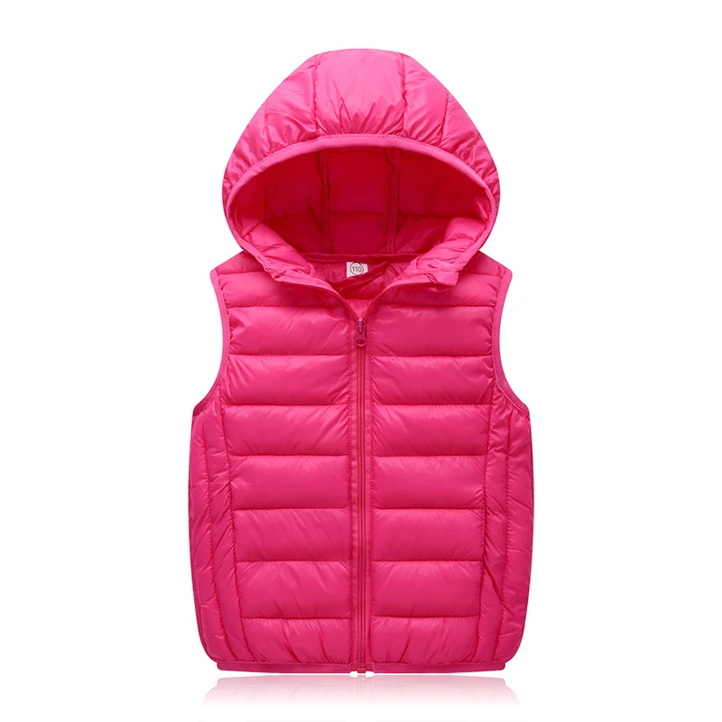 Boys and girls down vest children's autumn and winter solid color new trend hooded zipper warm thin vest 2-12 years children vest