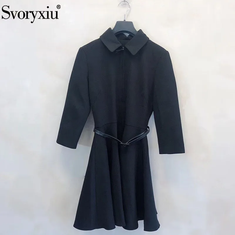 Svoryxiu Новинка Осень Зима Подиум элегантные однотонные платья женские 3/4 рукав отложной воротник модное платье с поясом