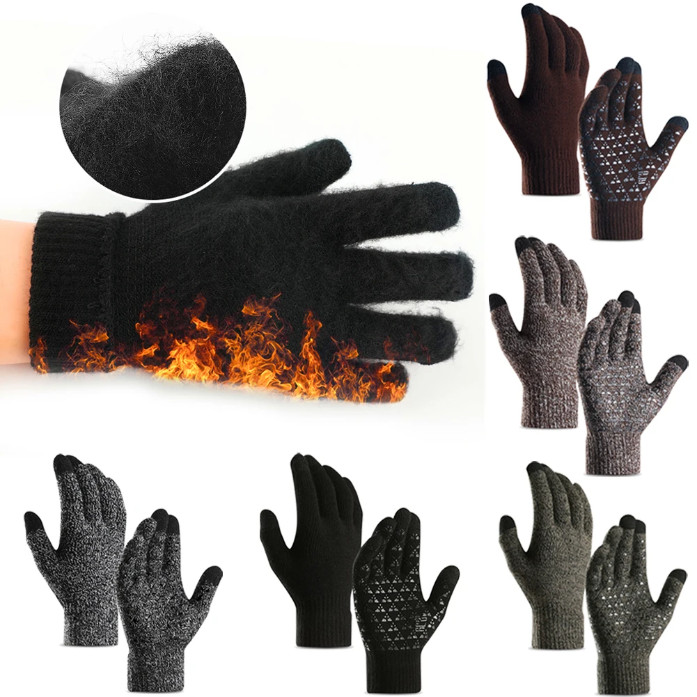 Новая мода для мужчин и женщин зимние теплые Kint полный палец флисовая подкладка сенсорный экран тепловые перчатки черный зеленый коричневый кофе