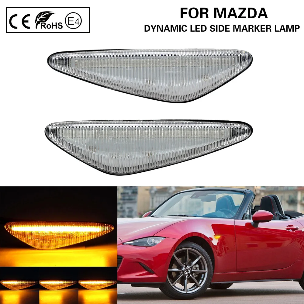

Dynamic Clear LED Side Marker lamp turn signal light for Mazda MX-5 09-12 RX8 08-12 6 Atenza GH 5 Premacy CW Fiat 124 Spider