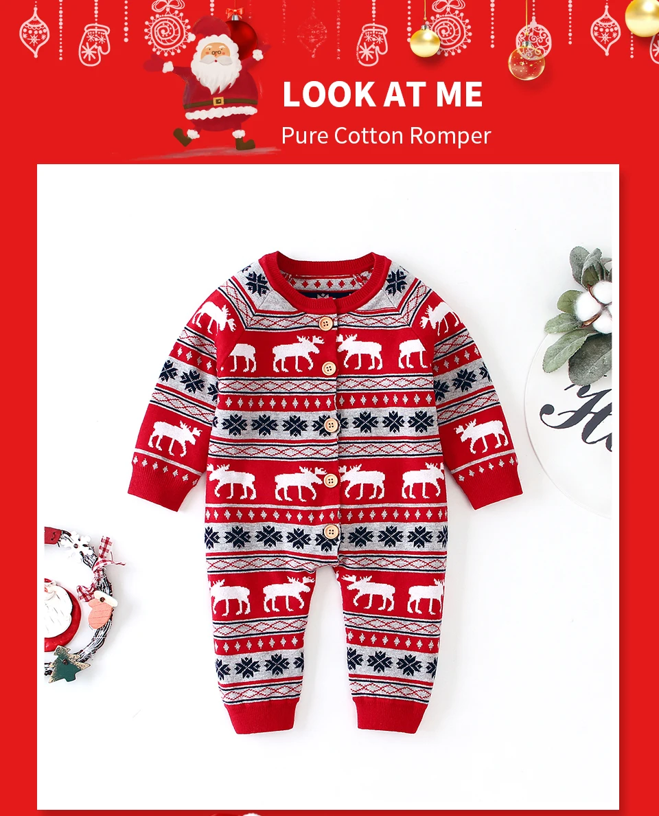 Christmas Baby Rompers Newborn Infantil Bebes Boys Girls Jumpsuits Clothes Autumn Winter Toddler Kids Overalls One Piece Outfits