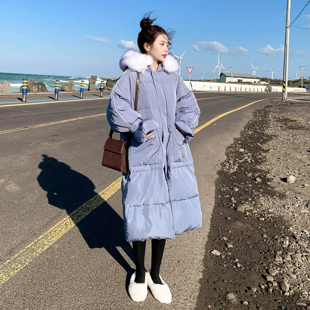 

Photo Shoot Large Pocket Cotton Overcoat 2019 Winter New Style Retro Laziness-Style Hooded Large Fur Collar down Cotton Coat
