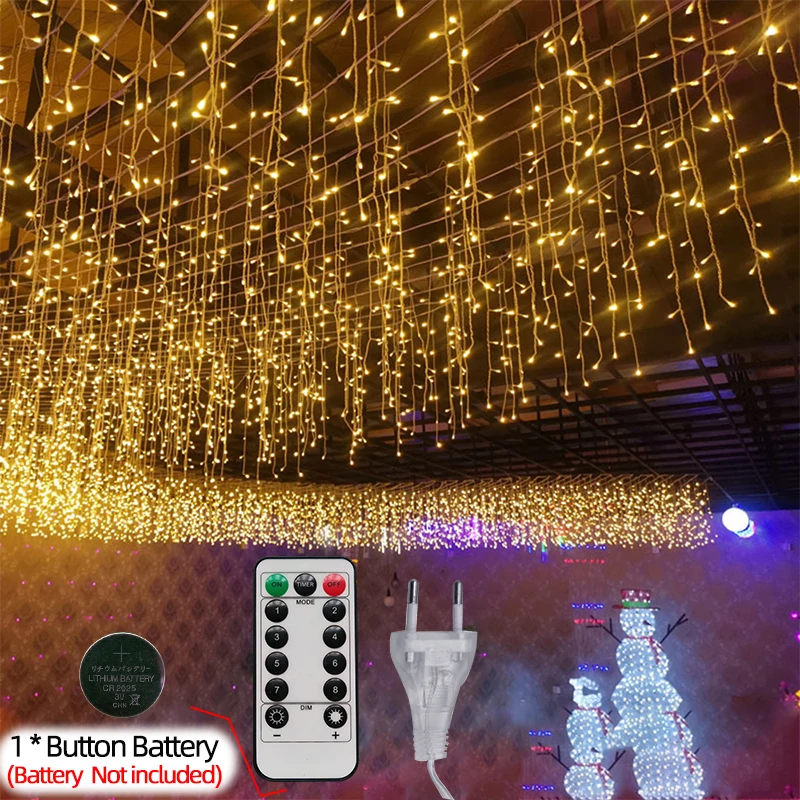 Guirnalda de luces LED con forma de carámbano para Navidad, guirnalda de luces de hadas, cascada para exteriores, resistente al agua, para decoración del hogar, fiestas, jardín y habitación