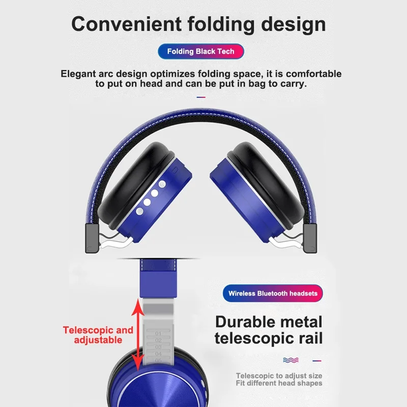 Foldable Wireless Bluetooth Headphones Head mounted Ergonomic Design Sport Gaming Music Headset Compatible With Phone Pc Tablets