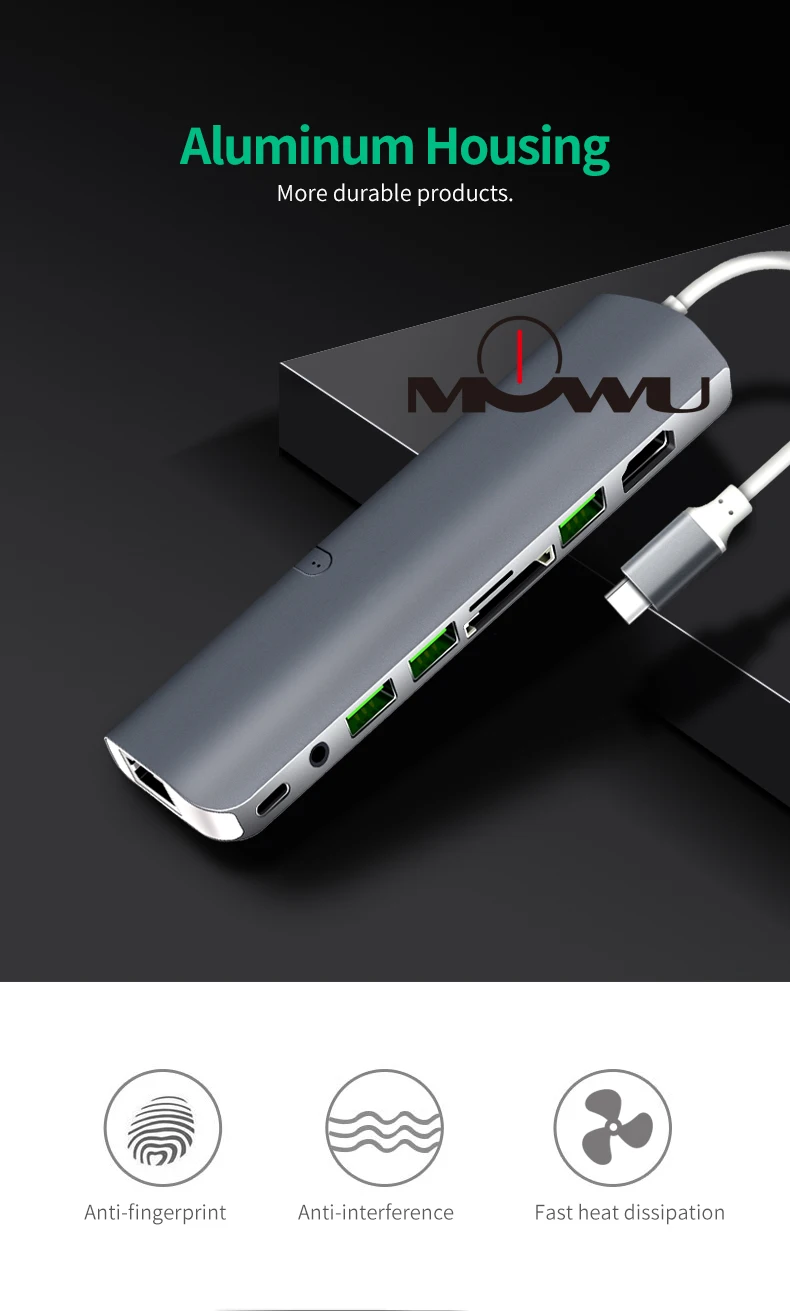 USB C концентратор, 9 в 1 многопортовый концентратор, type C концентратор с HDMI RJ45 USB3.0 PD SD TF 3.5AUX для ноутбука, больше устройств с интерфейсом type C