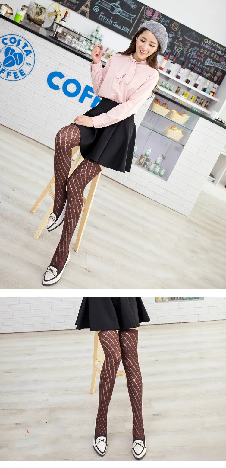 Japanese sweet mesh pure cotton socks fashion sexy hollow breathable solid color women's thigh high socks