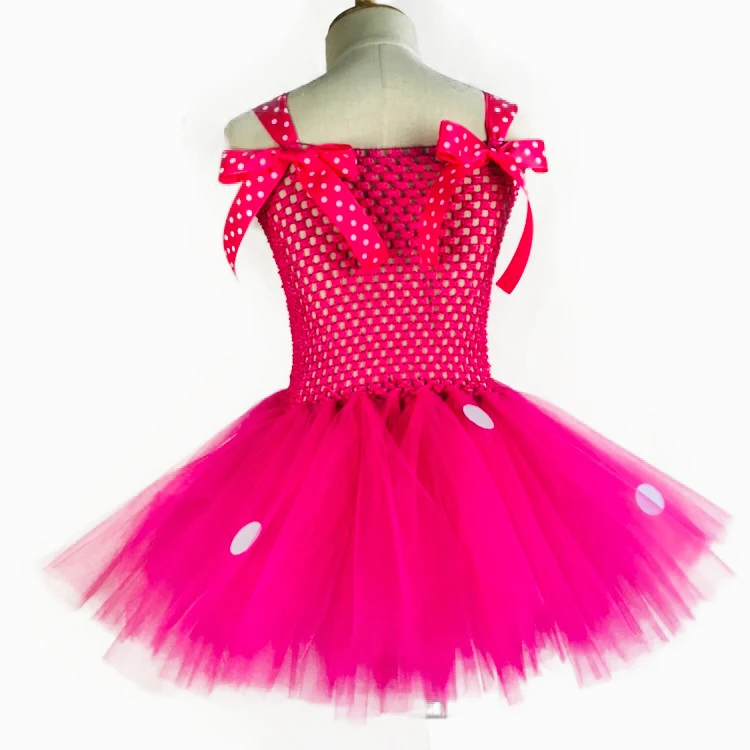Милое розовое платье-пачка с Микки Маусом для девочек детское вязаное платье в белый горошек и бант для волос, Детский костюм на день рождения Косплей платье-пачка