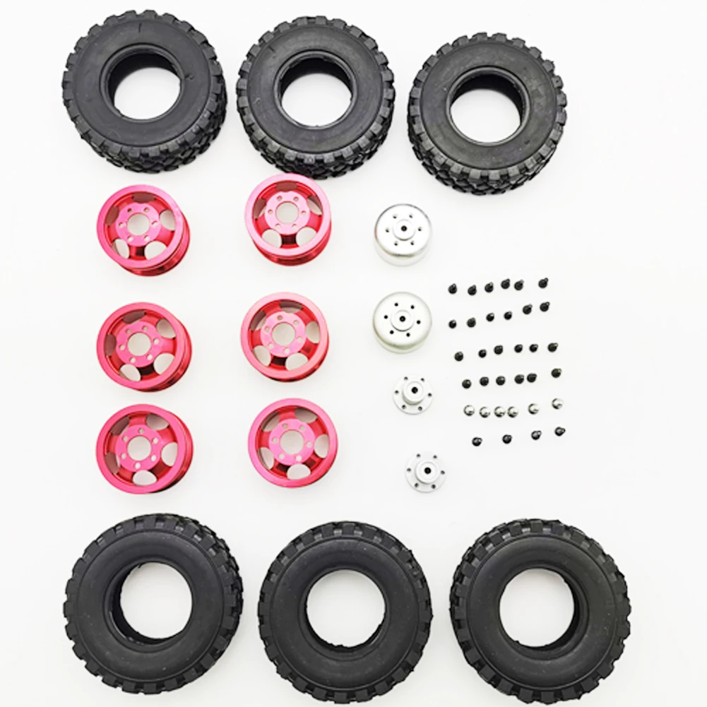 

6pcs Modification Wheel Hub Kit Spare Tires Simulation Metal Rims Easy Install Replacement Mini Toys Parts DIY For 4X4