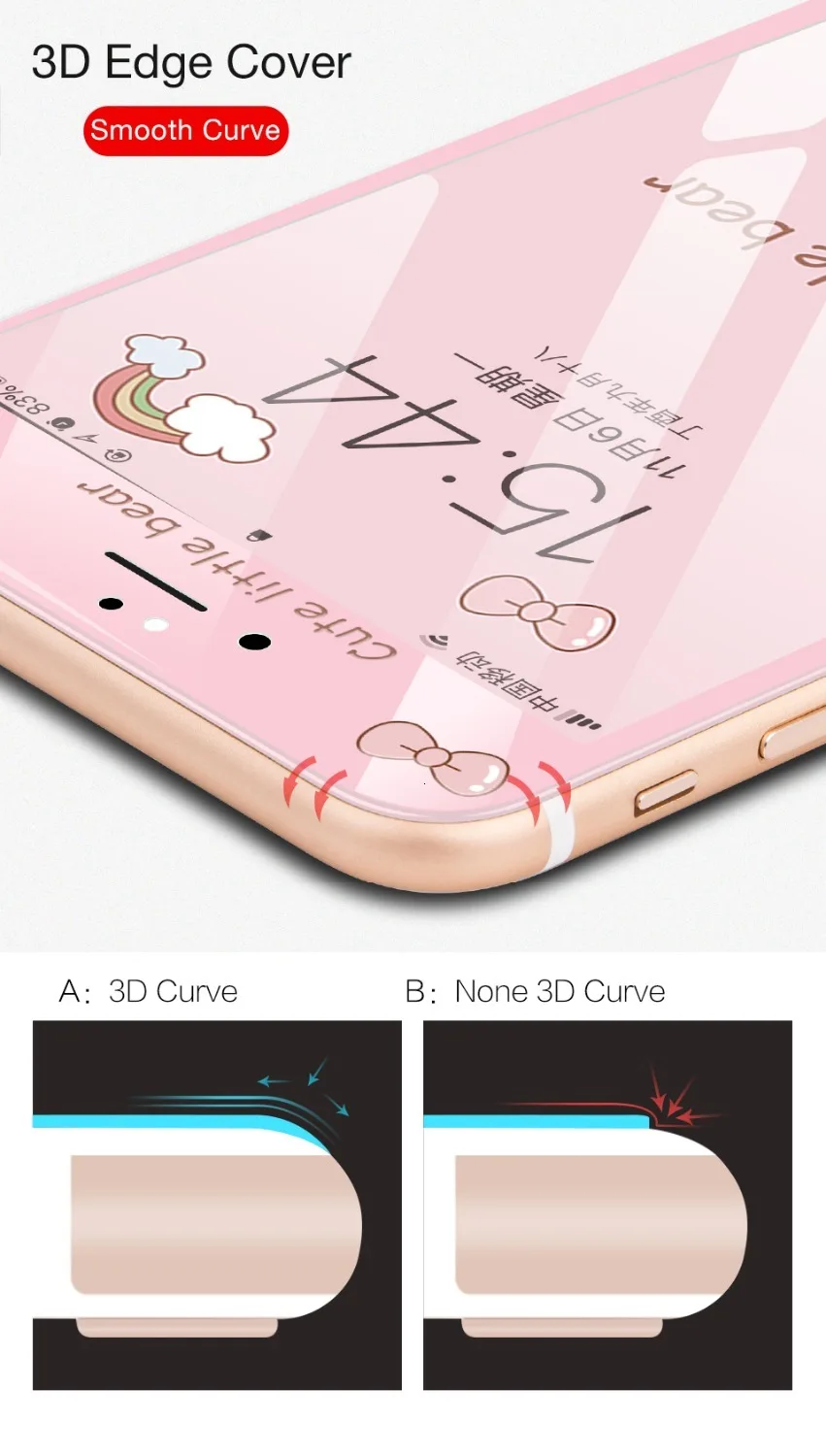 ASINA, милое закаленное стекло для iPhone 7, 8, Защитная пленка для экрана для iPhone 6, 6s, 7, 8 Plus, защита экрана, 3D, мягкая твердость края