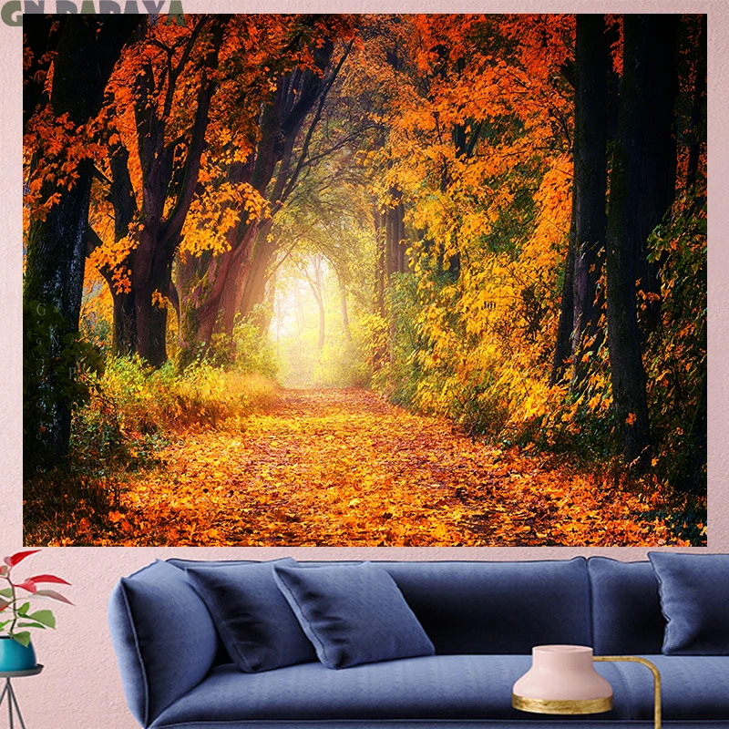 

Deep in the forest tapestry Scenic Wall Hanging farmhouse decor red tress goblen landscape boheme Polyester Yoga mat tapestry
