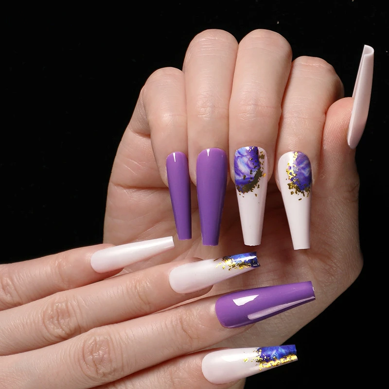 

24Pcs Super Long Ballerina UV Polish False Nail Purple Artificial Fake Nail For Design Full Cover Finger Tip Manicure Tool