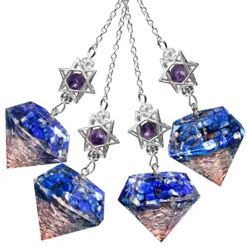 

TUMBEELLUWA Healing Crystal Hexagonal Prism Pendulum for Divination Faceted Stone Point Pendant Sliver Color Chain Reiki Dowsing