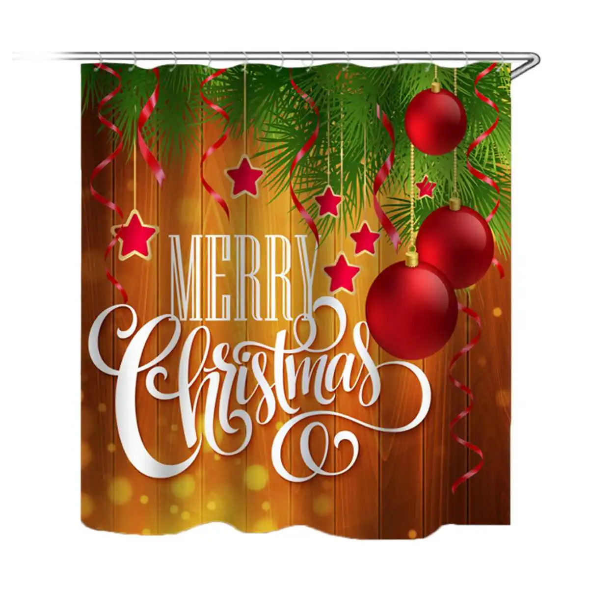 Веселый Рождественский узор, набор для ванной комнаты, тканевая занавеска для душа, Противоскользящий коврик для ванной, набор, Рождественский колокольчик, дерево, Санта, крышка для унитаза - Цвет: Type E curtain