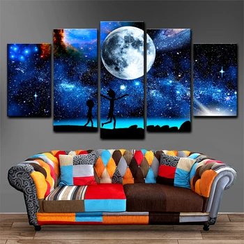 

Canvas Paintings Home Decor 5 Pieces Pictures Prints Starry Sky Moon Poster For Living Room Wall Art Framework