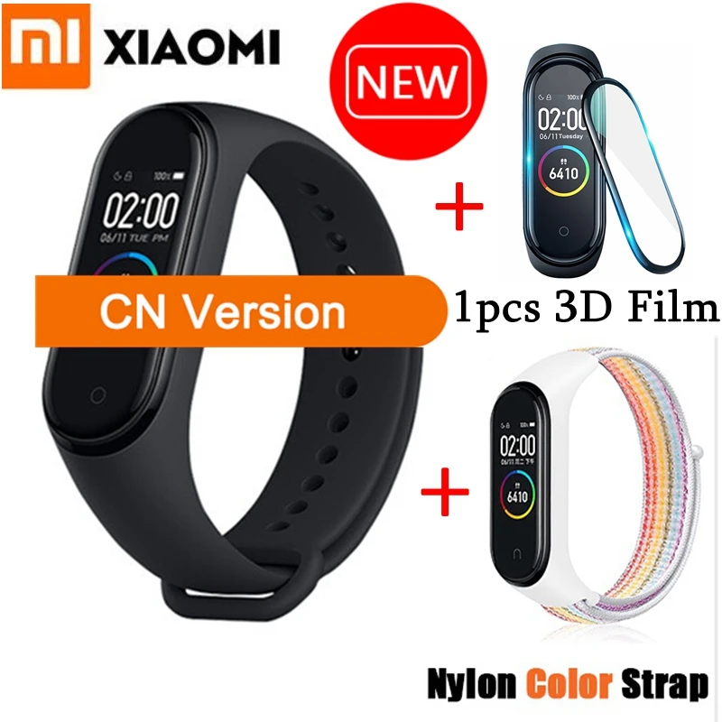 CN 3DfilmNylon02 Xiaomi Mi смарт-браслет 4 глобальной версии 3 цвета AMOLED экран пульсометр фитнес Bluetooth 5,0 спортивный водонепроницаемый браслет - Цвет: CN 3DfilmNylon02