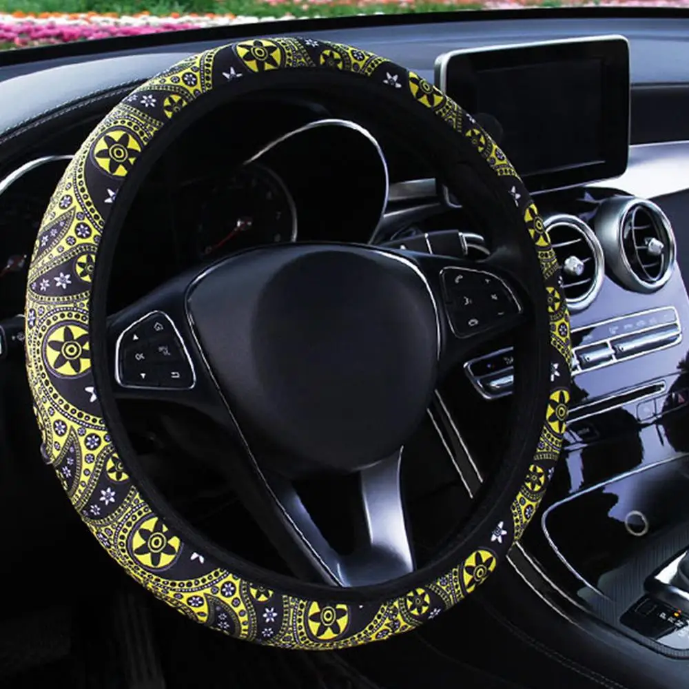 

Car Steering Wheel Cover Skidproof Auto Steering- wheel Cover Anti-Slip Universal Embossing Leather Car-styling Bohemia Style Fl