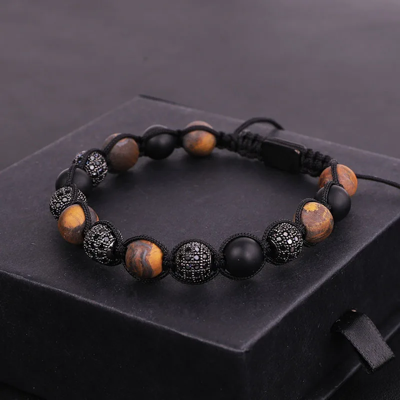 New Design Men Beads Bracelets Matte Tiger Eye Onyx Beaded Woven Wrap Stone Bracelet For Men Jewelry - Image 4