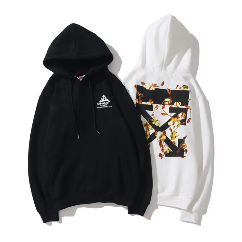 

Cotton flower 19ss Off-White OW Men Women Unisex autumn winter Fashion Cotton Casual Hoodie Sweatshirt Hooded loose jacket