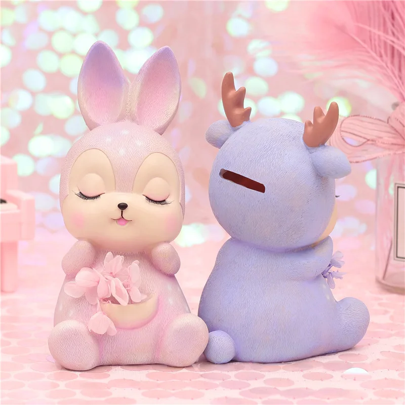 Home New Style Dreamy Squint Series Auspicious Deer Bunny GIRL'S Heart Coin Bank Savings Bank Gift