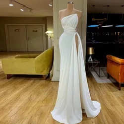 White Elegant Evening Dress Satin Sleeveless High Split Formal Party Prom Dresses For Ladies Robe De Soirée De Mariage