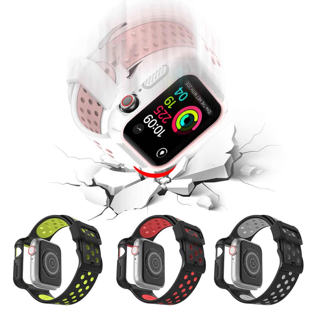 

Silicone Bumper Cover and Watchband For iwatch 3 series 42mm Sport Strap Protector Compatible For apple watch 3 2 1 bands 38mm