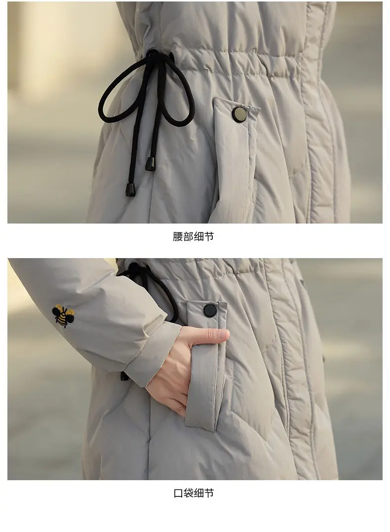 Embroidered down cotton padded women's medium length winter new Korean version loose waisted cotton padded jacket padded