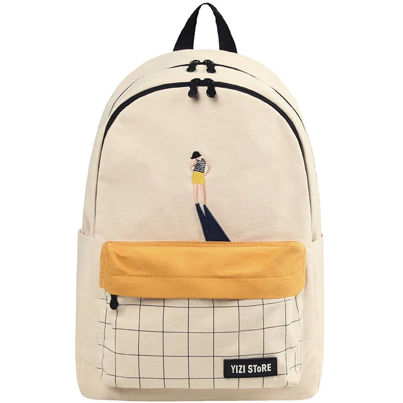 

YIZI Original Design Canvas Embroidery Women's Shoulder Bag Men And Women Casual Large Capacity Travel Bag Student Laptop Bag