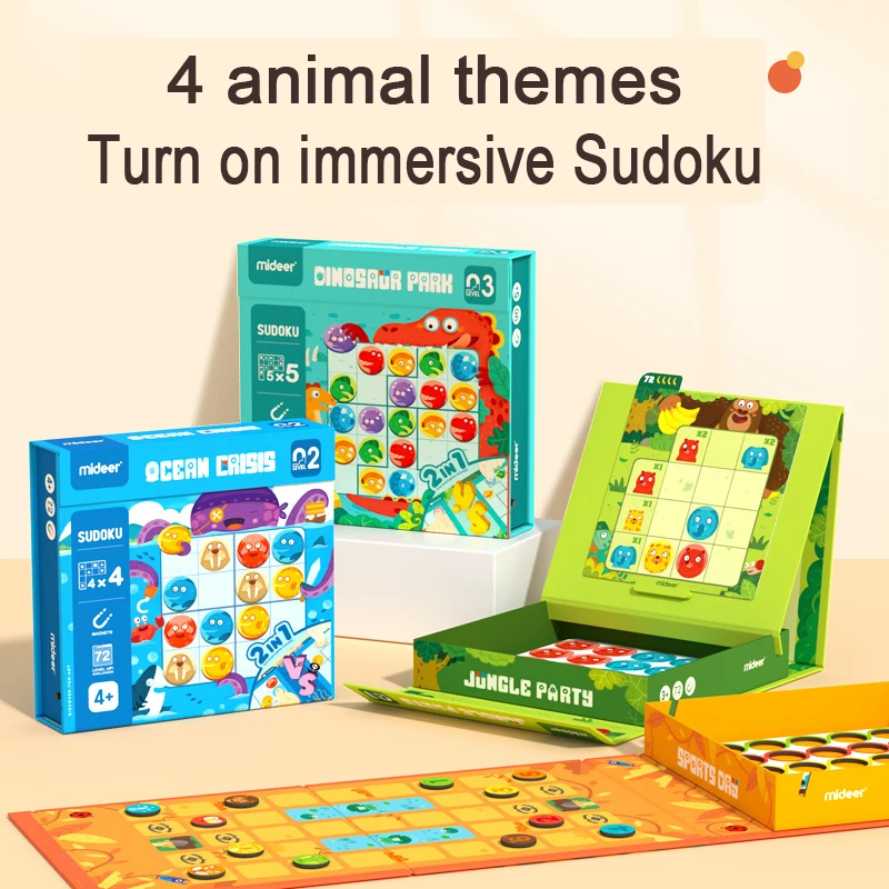 Mideer Children Advanced Sudoku Brain Game Magnets Puzzles Dinosaur Ocean Jungle Sports Leveled Enlightenment Board Game 3Y+ 3