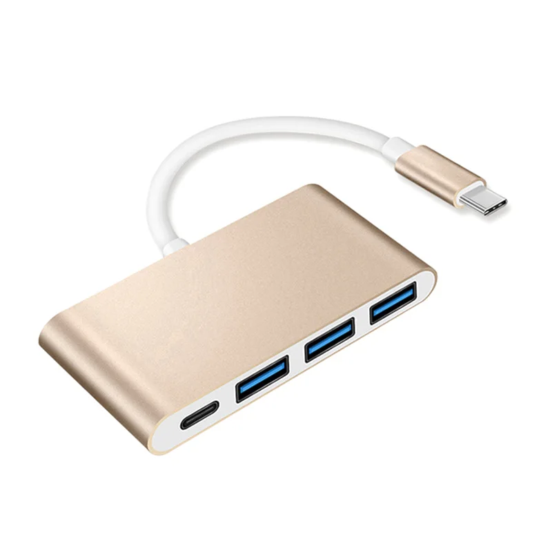 Золотой Type C USB 3,0 концентратор зарядный адаптер портативный для мобильного телефона ноутбука Дома Офиса PUO88 - Цвет: Золотой