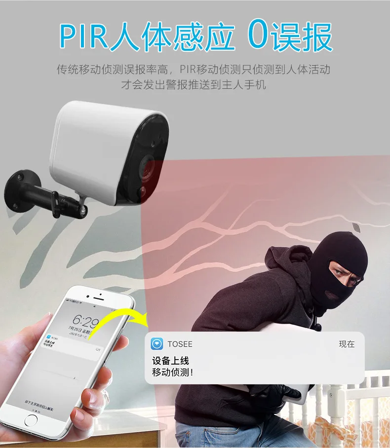 Low-Power Battery Video Camera Smart Video Camera Wireless WiFi Remote Monitor Household Battery Video Camera