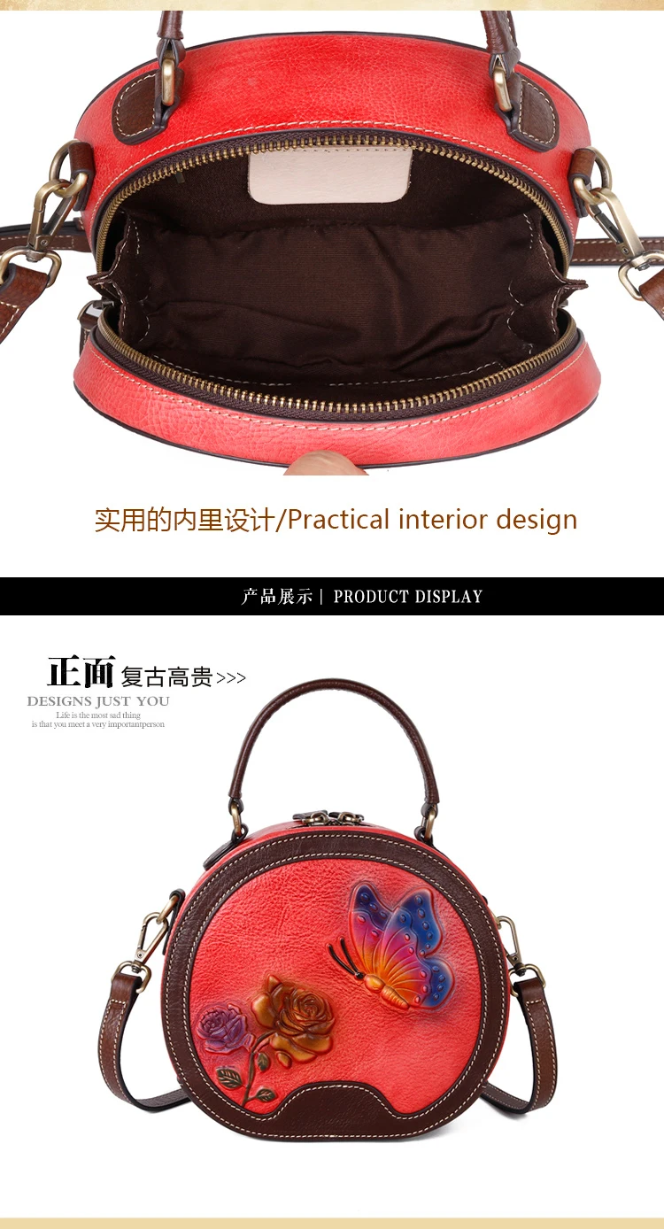 Женская маленькая сумка-тоут из натуральной кожи, сумка-мессенджер, Цветочная Ретро сумка из натуральной кожи, круговая женская сумка, сумки через плечо