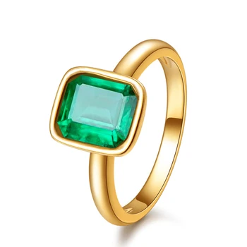 

Simple and Elegant Gold color 6*8mm Green Stone Finger ring Top quality Wedding Engagement party jewelry rings for women Gifts